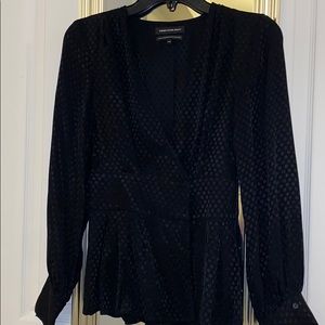 NWT something Navy dressy blouse with Vneck. Cinches in at waist